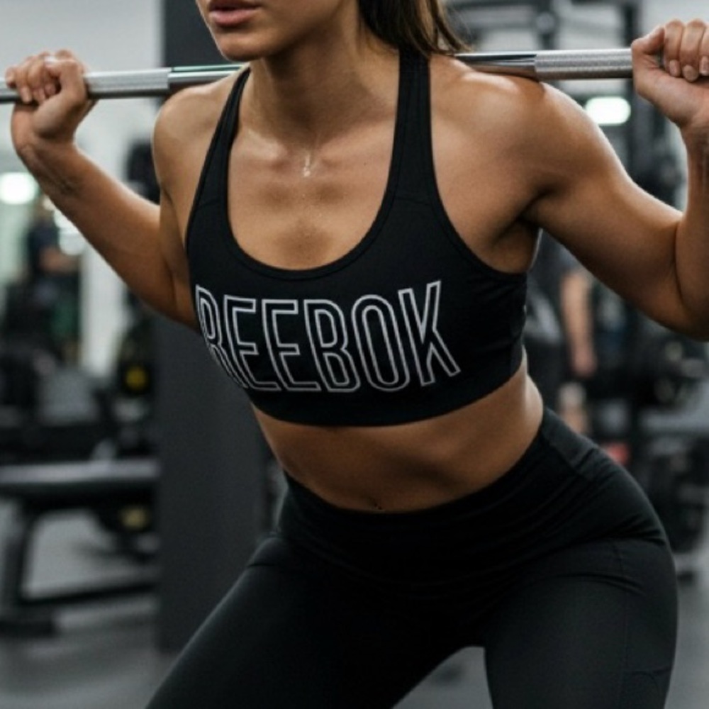Reebok Women's Black Sports Bra with White Logo